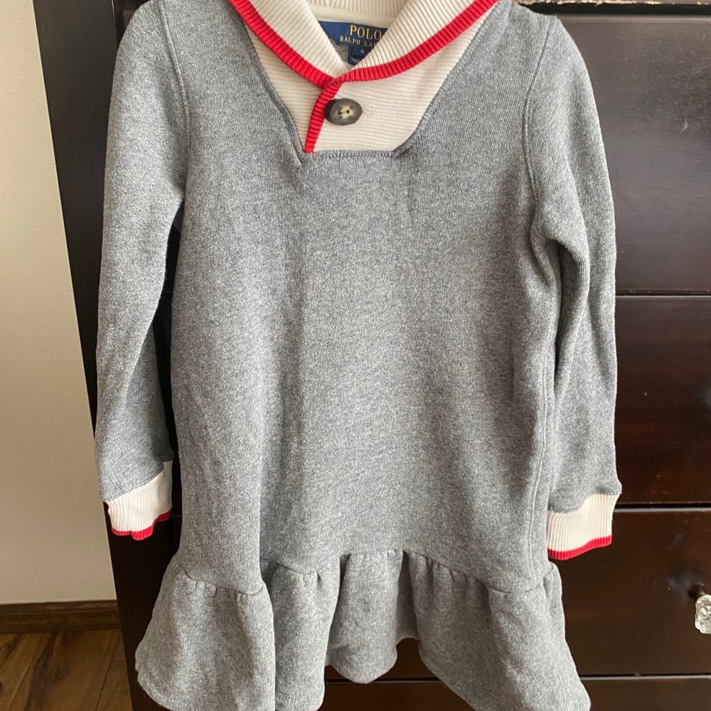 Girl’s Ralph Lauren Gray Knit Dress Size 6 EUC